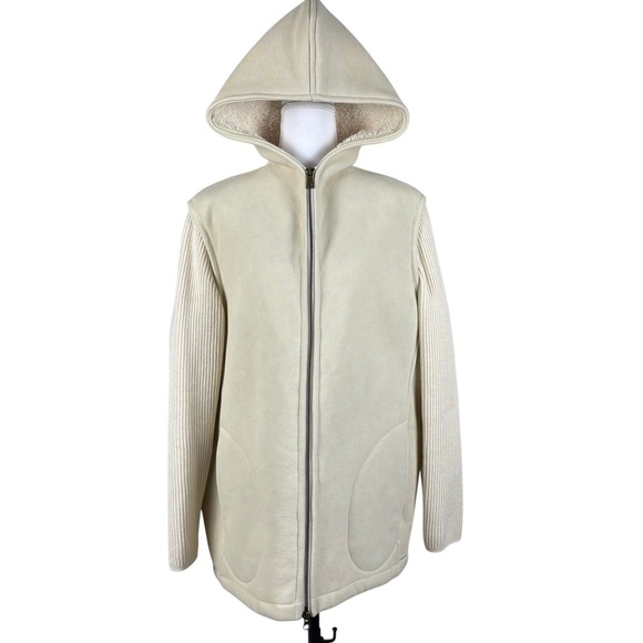 Blue Willis Denmark Hooded Knit Jacket Womens L Cream Full Zip Minimalist - Picture 5 of 16